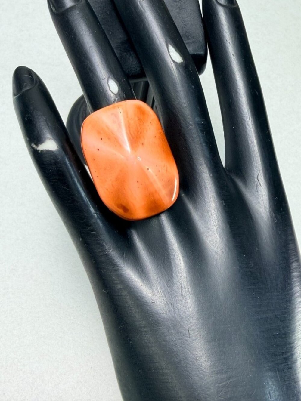 Oversized Chunky Acrylic Ring Orange Sculptural Bold Statement Retro Size 6.5